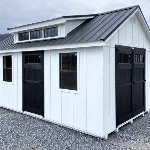 White Shed with Black Trimming