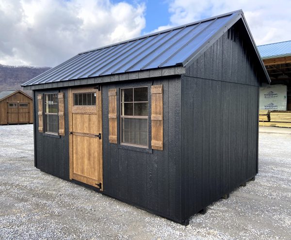 Black Shed with Brown Doors