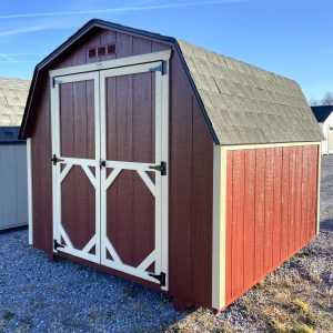Dark Red Shed with White Trimming