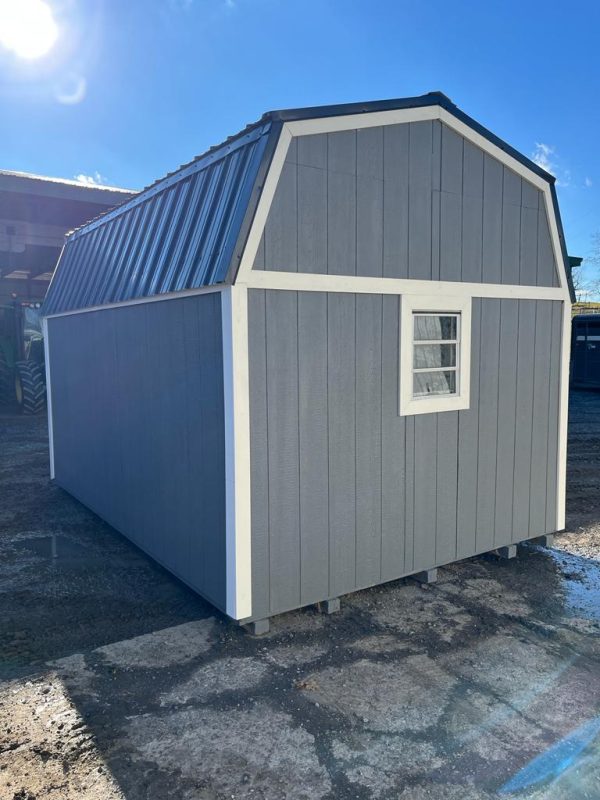 Small Grey Shed with White Trimming