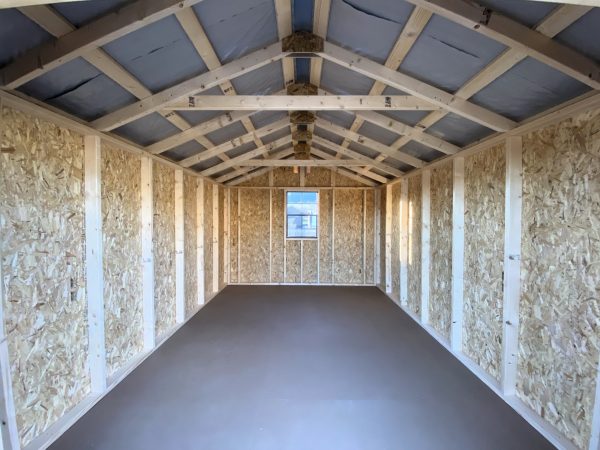 inside of shed with wood walls