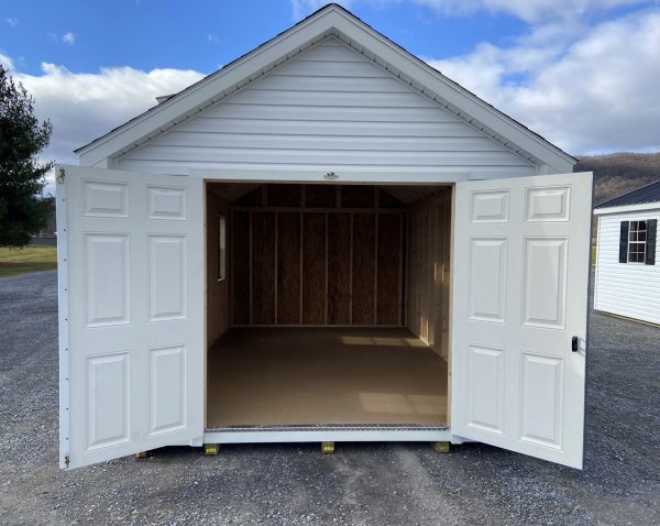 white shed with white doors