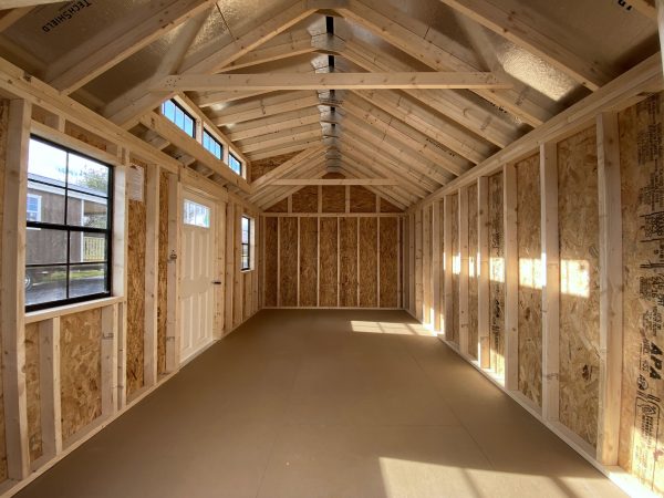 inside of shed with wood walls