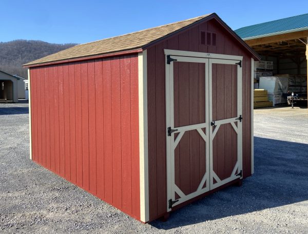 red shed with white trimming