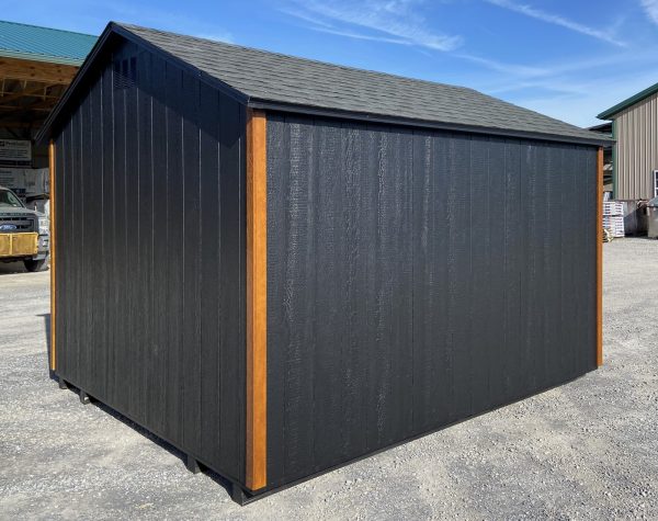 Black Shed with Brown Trimming